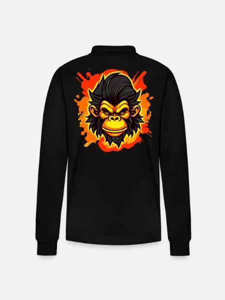 A strong monkey - Stanley/Stella Organic Unisex Long-Sleeved Polo Shirt Prepster - black