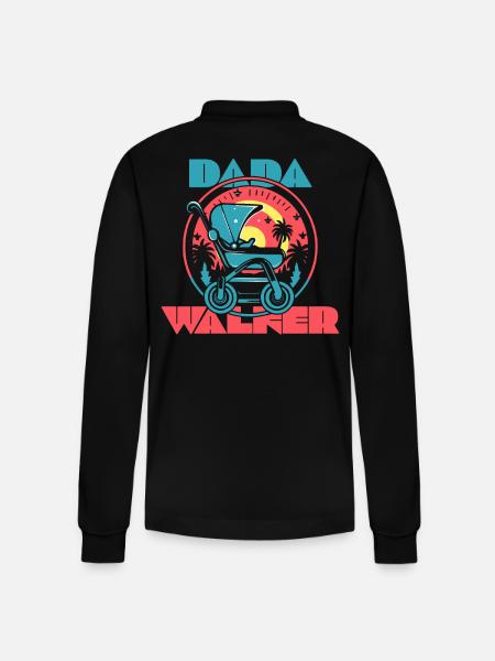 Daddy Dada Stroller Babywalker - Stanley/Stella Organic Unisex Long-Sleeved Polo Shirt Prepster - black