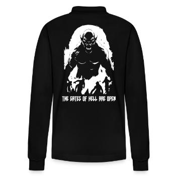 The of hell are open - Stanley/Stella Organic Unisex Long-Sleeved Polo Shirt Prepster - black - Back - Anna (173cm)