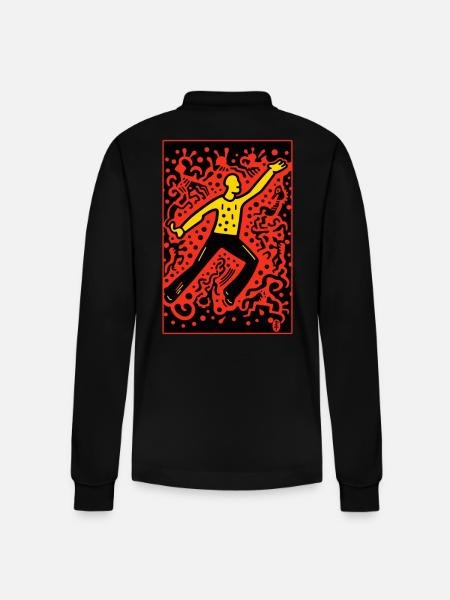 Cartoon Pop Art - Tro på at flyve - Stanley/Stella Prepster økologisk unisex langærmet poloshirt - sort