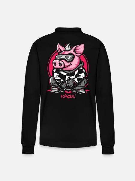 Cool Winter Ski Snowboard Pig - Stanley/Stella Organic Unisex Long-Sleeved Polo Shirt Prepster - black