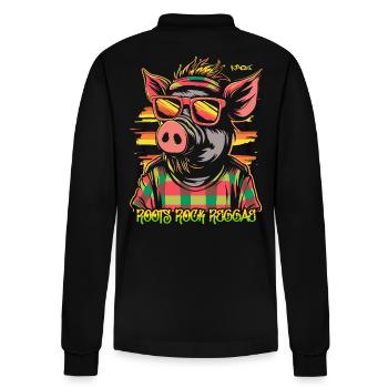ROOTS ROCK REGGAE Cooles Schwein - Stanley/Stella Unisex Bio-Langarm-Poloshirt Prepster - Schwarz - Hinten - Anna (173cm)
