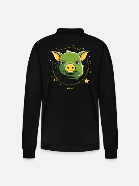 Cochon d'espace vert mignon - Polo à manches longues bio PREPSTER Stanley/Stella Unisexe - noir