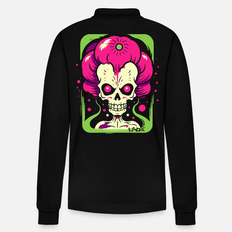 Bunter Pop-Art-Skelett-Zombie-Schädel - Stanley/Stella Unisex Bio-Langarm-Poloshirt Prepster - Schwarz