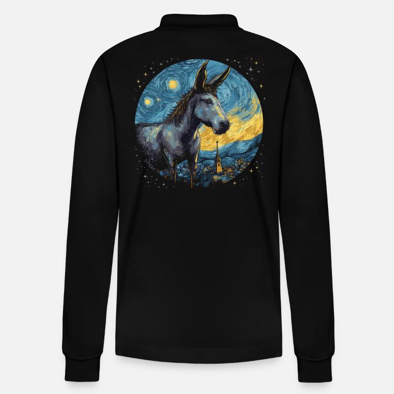 Sternenhimmel Esel - Stanley/Stella Unisex Bio-Langarm-Poloshirt Prepster - Schwarz