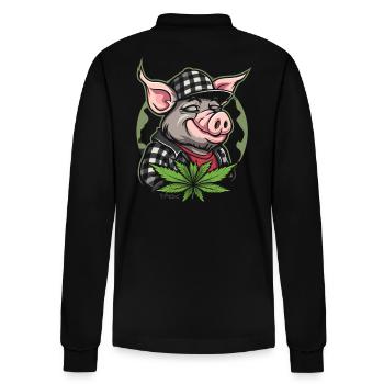 Kariertes Cannabis Gras Schwein - Stanley/Stella Unisex Bio-Langarm-Poloshirt Prepster - Schwarz - Hinten - Anna (173cm)