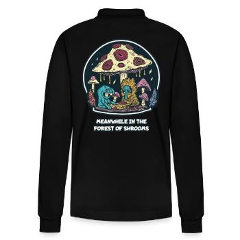 Meanwhile in the magical forest of mushrooms - Stanley/Stella Organic Unisex Long-Sleeved Polo Shirt Prepster - black - Back - Anna (173cm)