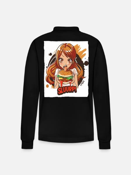 Anime-Mädchen liebt große Burger - Stanley/Stella Unisex Bio-Langarm-Poloshirt Prepster - Schwarz