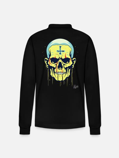a cool cartoon skull - Stanley/Stella Organic Unisex Long-Sleeved Polo Shirt Prepster - black