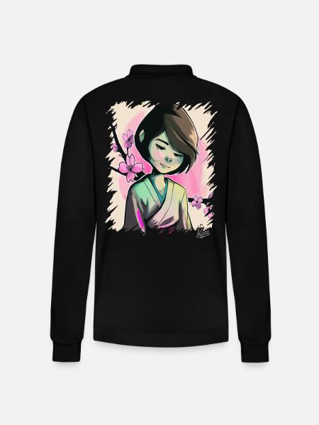 Das Japanische Sakura-Mädchen - Stanley/Stella Unisex Bio-Langarm-Poloshirt Prepster - Schwarz