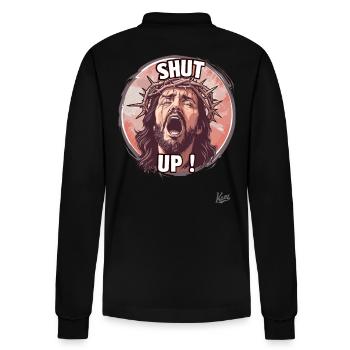 Jesus guy in agony says: "Shut up" - Stanley/Stella Organic Unisex Long-Sleeved Polo Shirt Prepster - black - Back - Anna (173cm)
