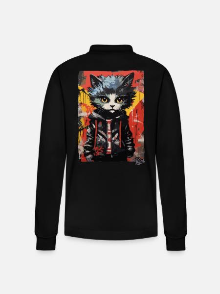 Street-Art Graffiti Mode-Katze - Stanley/Stella Unisex Bio-Langarm-Poloshirt Prepster - Schwarz
