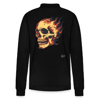Burning skull - Stanley/Stella Organic Unisex Long-Sleeved Polo Shirt Prepster - black - Back - Anna (173cm)