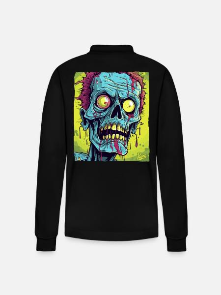 The coolest zombie skull monster - Stanley/Stella Organic Unisex Long-Sleeved Polo Shirt Prepster - black