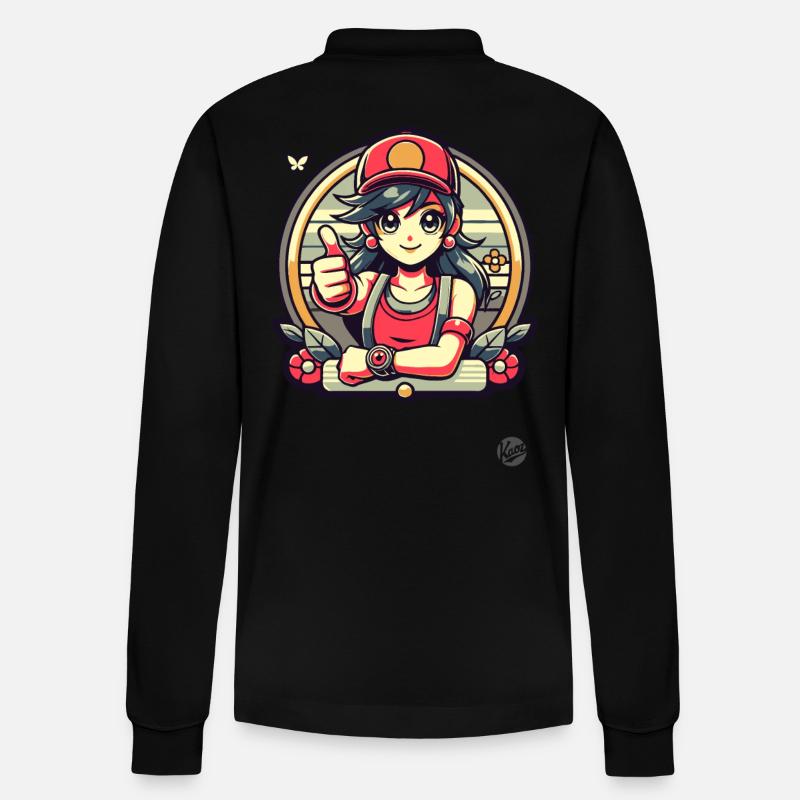 Daumen hoch Cartoon-Mädchen - Stanley/Stella Unisex Bio-Langarm-Poloshirt Prepster - Schwarz