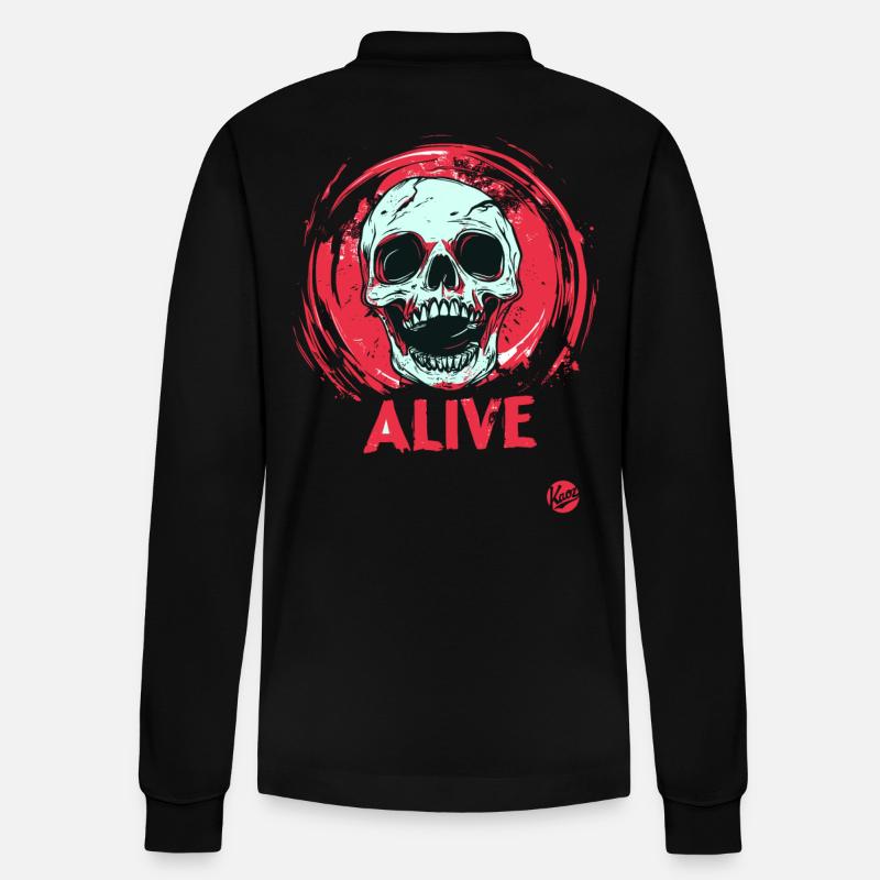 Lebendiger Totenkopf - Stanley/Stella Unisex Bio-Langarm-Poloshirt Prepster - Schwarz