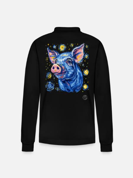 Night full of stars pig - Stanley/Stella Organic Unisex Long-Sleeved Polo Shirt Prepster - black