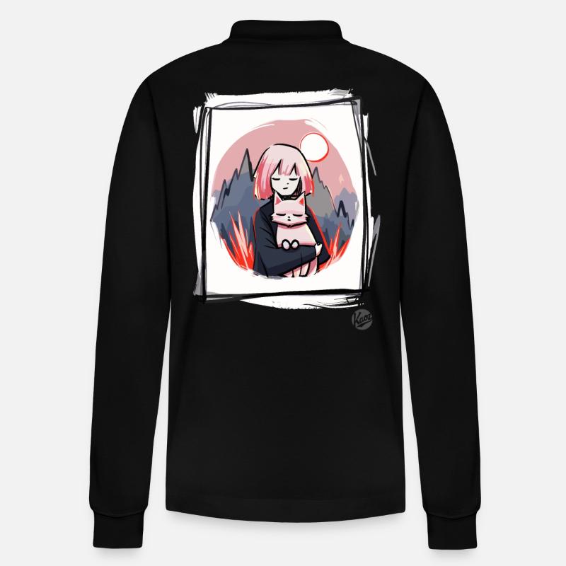 Mädchen mit Katze - Stanley/Stella Unisex Bio-Langarm-Poloshirt Prepster - Schwarz