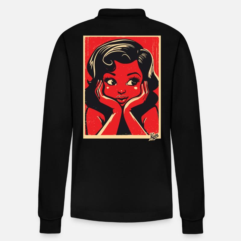 Fille de dessin animé rétro - Polo à manches longues bio PREPSTER Stanley/Stella Unisexe - noir