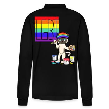 LGBT Cat Artist Gay Pride Rainbow Painter - Stanley/Stella Organic Unisex Long-Sleeved Polo Shirt Prepster - black - Back - Anna (173cm)