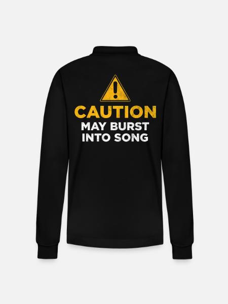 Caution may burst into song - Stanley/Stella Organic Unisex Long-Sleeved Polo Shirt Prepster - black