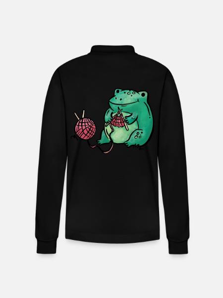 Frog Knitting Handmade - Stanley/Stella Organic Unisex Long-Sleeved Polo Shirt Prepster - black