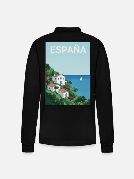 Spanish coastal idyll - Stanley/Stella Organic Unisex Long-Sleeved Polo Shirt Prepster - black