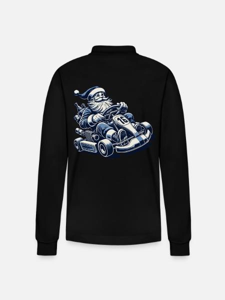 Weihnachtsmann Go-Kart Retro Stil - Stanley/Stella Unisex Bio-Langarm-Poloshirt Prepster - Schwarz