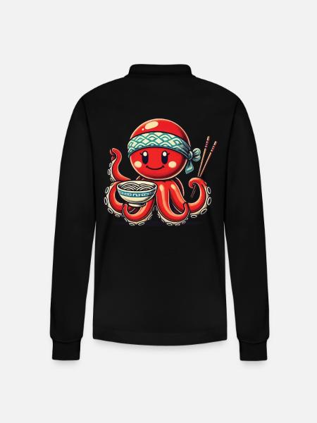 Japanese Ramen Noodles Anime Octopus - Stanley/Stella Organic Unisex Long-Sleeved Polo Shirt Prepster - black
