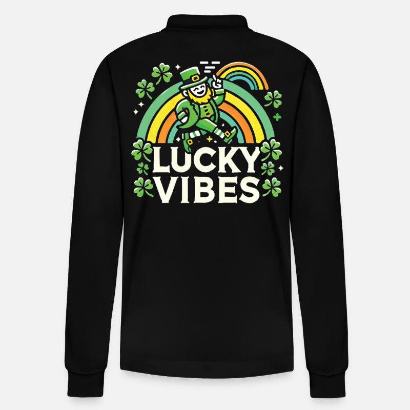 Saint-Patrick Lucky Vibes Arc-en-ciel - Polo à manches longues bio PREPSTER Stanley/Stella Unisexe - noir