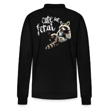 Cute Raccoon Coffee Drinker Cartoon - Stanley/Stella Organic Unisex Long-Sleeved Polo Shirt Prepster - black - Back - Anna (173cm)