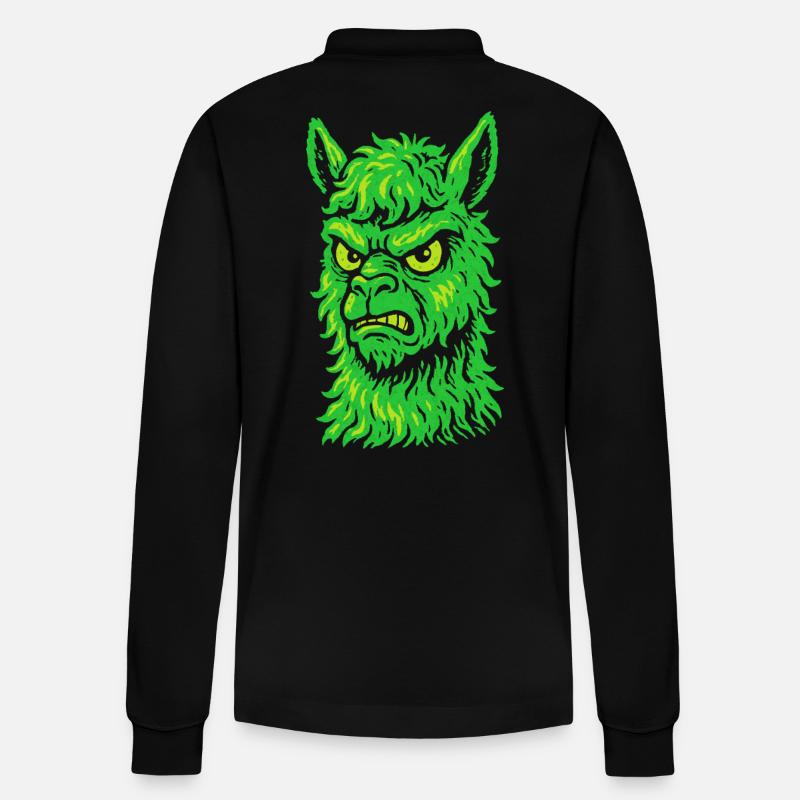 Wütendes Neon-Lama mit Killerblick - Stanley/Stella Unisex Bio-Langarm-Poloshirt Prepster - Schwarz