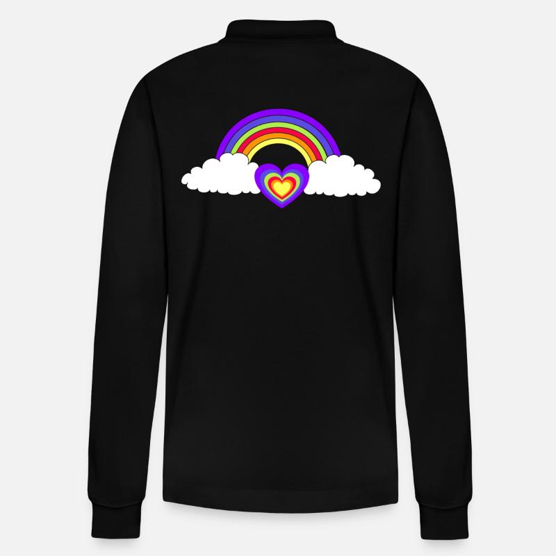 Regenbogen Herz Herzen Liebe Valentin - Stanley/Stella Unisex Bio-Langarm-Poloshirt Prepster - Schwarz