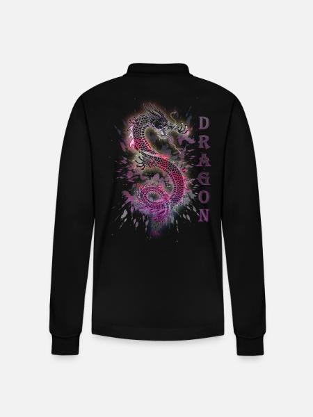 DRAGON DRACHE - Stanley/Stella Organic Unisex Long-Sleeved Polo Shirt Prepster - black
