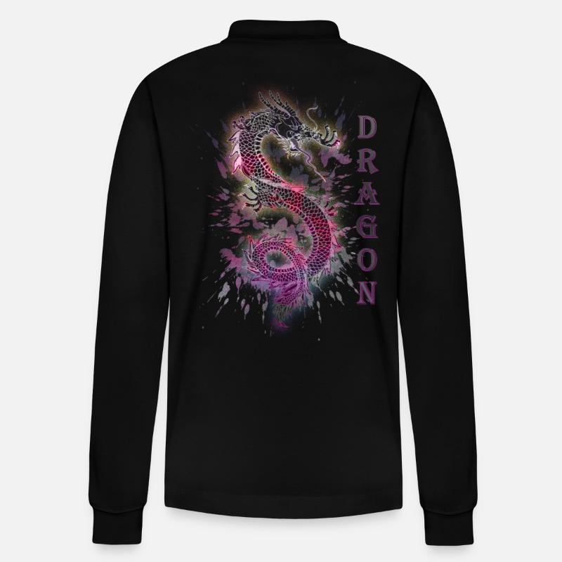 DRAGON DRACHE - Stanley/Stella Unisex Bio-Langarm-Poloshirt Prepster - Schwarz