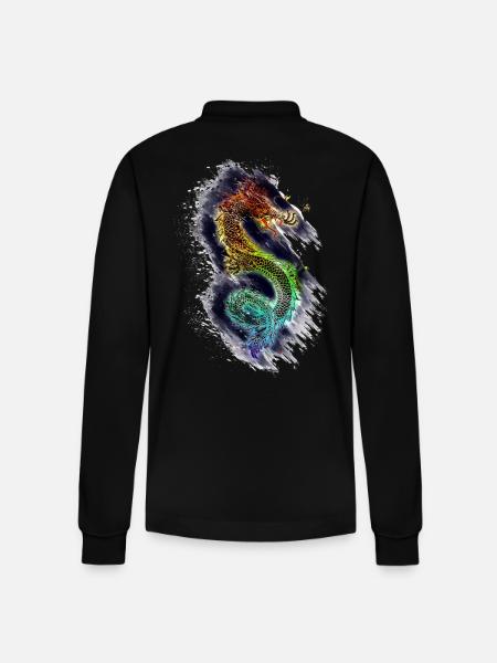 Drache Dragon - Stanley/Stella Organic Unisex Long-Sleeved Polo Shirt Prepster - black