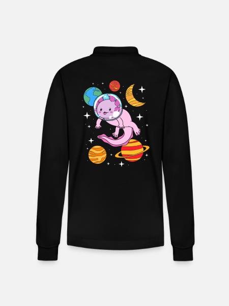 Axolotl Astronaut - Stanley/Stella Organic Unisex Long-Sleeved Polo Shirt Prepster - black