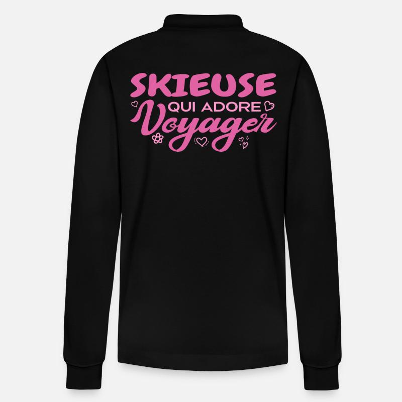 Skieuse globe-trotteuse passionnée de voyages - Polo à manches longues bio PREPSTER Stanley/Stella Unisexe - noir