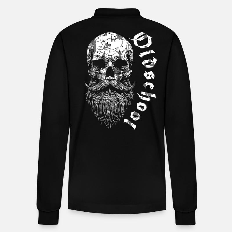 Bärtiger Oldschool Skull - Stanley/Stella Unisex Bio-Langarm-Poloshirt Prepster - Schwarz