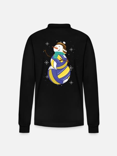 Cheerful Volleyball Snowman Design - Stanley/Stella Organic Unisex Long-Sleeved Polo Shirt Prepster - black