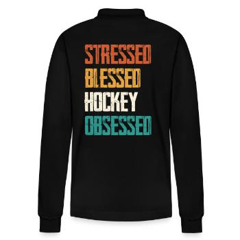 Stressé, béni, obsédé par le hockey - Polo à manches longues bio PREPSTER Stanley/Stella Unisexe - noir - Dos - Anna (173cm)