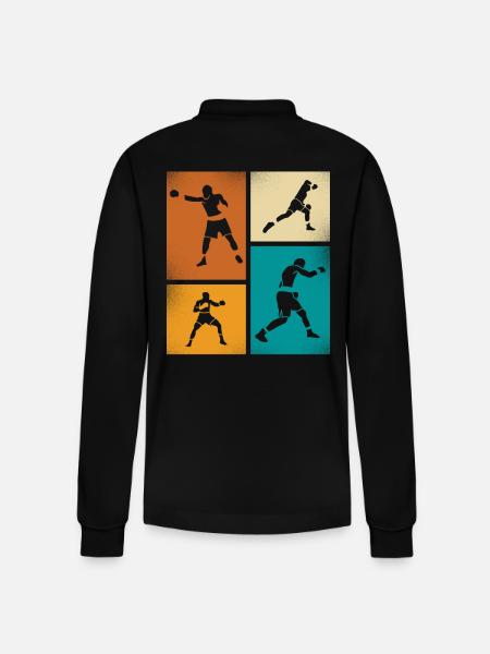 Retro Boxing Silhouette Art - Stanley/Stella Organic Unisex Long-Sleeved Polo Shirt Prepster - black