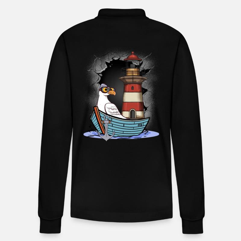 Möwe maritim Möwen Seevögel Leuchtturm - Stanley/Stella Unisex Bio-Langarm-Poloshirt Prepster - Schwarz