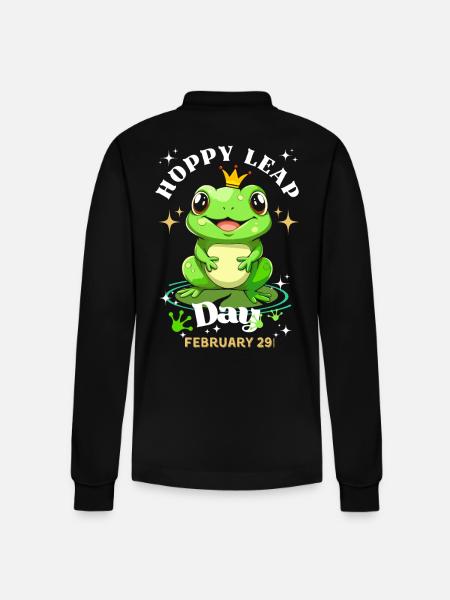 Hoppy leap day frog - Stanley/Stella Organic Unisex Long-Sleeved Polo Shirt Prepster - black