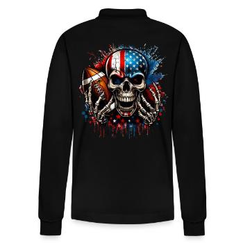 Aggressive Skull for American Football - Stanley/Stella Organic Unisex Long-Sleeved Polo Shirt Prepster - black - Back - Anna (173cm)