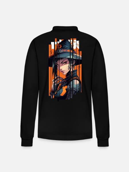 Orange Geometric Witch - Stanley/Stella Organic Unisex Long-Sleeved Polo Shirt Prepster - black