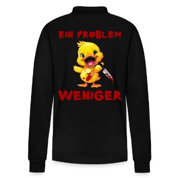One less problem - Duck with knife Halloween - Stanley/Stella Organic Unisex Long-Sleeved Polo Shirt Prepster - black - Back - Anna (173cm)