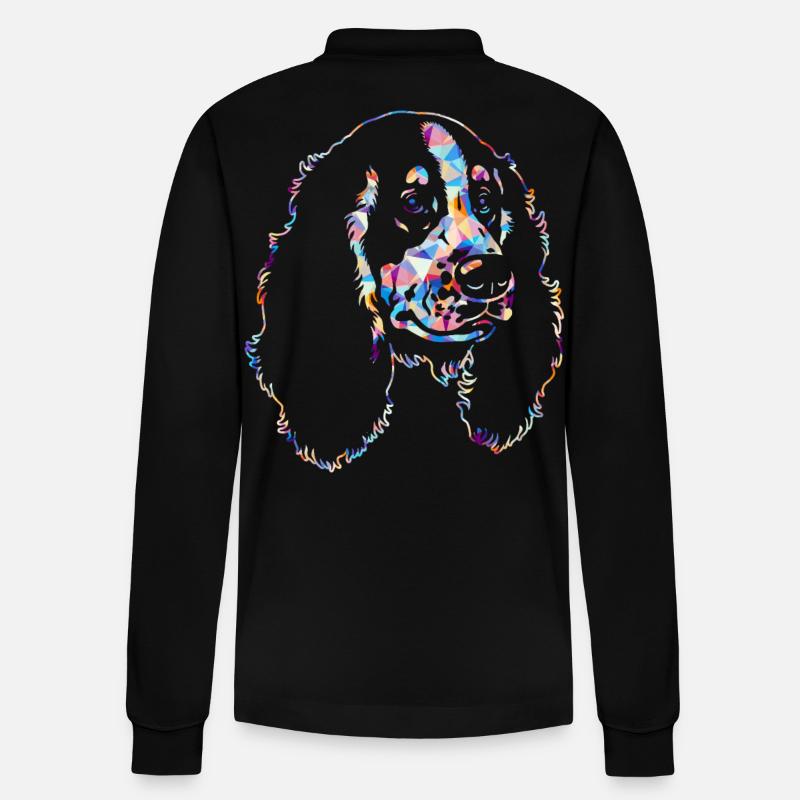 Cocker Spaniel Geometric - Stanley/Stella Organic Unisex Long-Sleeved Polo Shirt Prepster - black