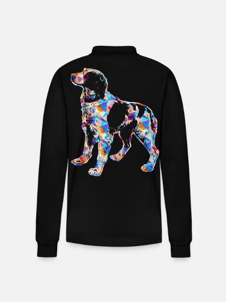 Brittany Spaniel Geometric - Stanley/Stella Organic Unisex Long-Sleeved Polo Shirt Prepster - black