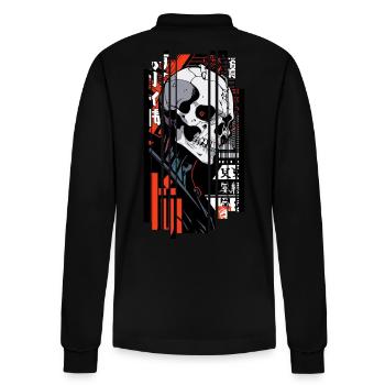 Ver.1 - Cyborg skull red black kanji - Stanley/Stella Organic Unisex Long-Sleeved Polo Shirt Prepster - black - Back - Anna (173cm)